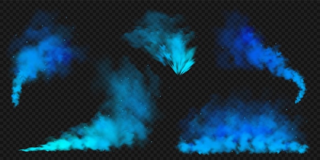 Realistic blue colorful smoke clouds mist effect colored fog on dark background vapor in air steam