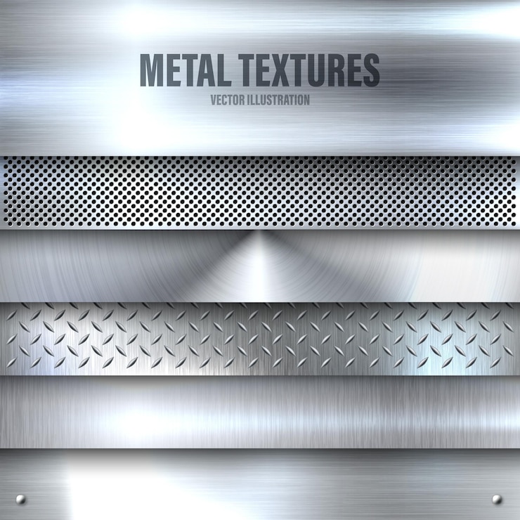 Vektör realistic brushed metal textures set polished stainless steel background vector illustration