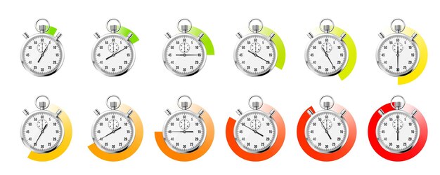 Realistic classic stopwatch shiny metal chronometer time counter with dial colorful countdown timer