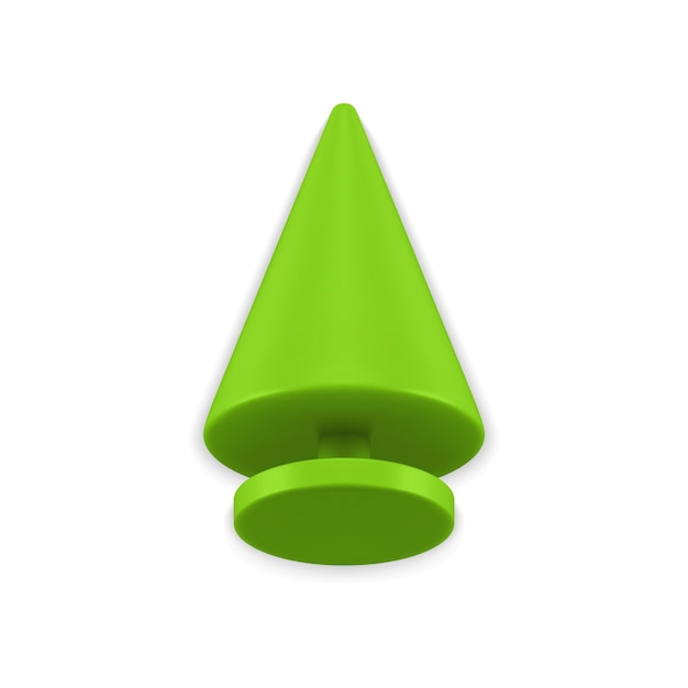 Realistic cute glossy green Christmas tree statuette minimalist cone shape on stand isometric vector