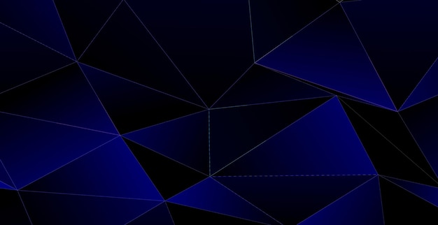 Realistic dark blue background with low poly shape and shadow. Abstract blue banner
