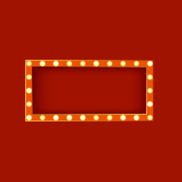 Realistic Detailed 3d Glowing Sign Rectangle Vector illustration of Light Bulbs Vintage Neon Glow Banner Frame