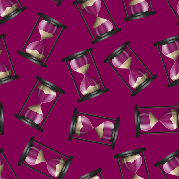 Realistic Detailed 3d Hourglass with Sand Inside Seamless Pattern Background Vector