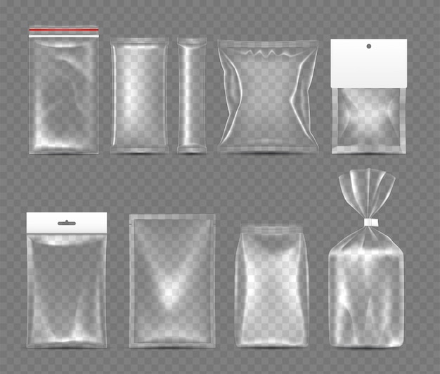 Realistic Detailed 3d Plastic Package Set Vector
