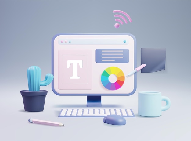 realistic detailed 3d plasticine development ui ux design concept vector
