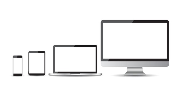 Realistic device flat Icons smartphone tablet laptop and desktop computer Vector illustration