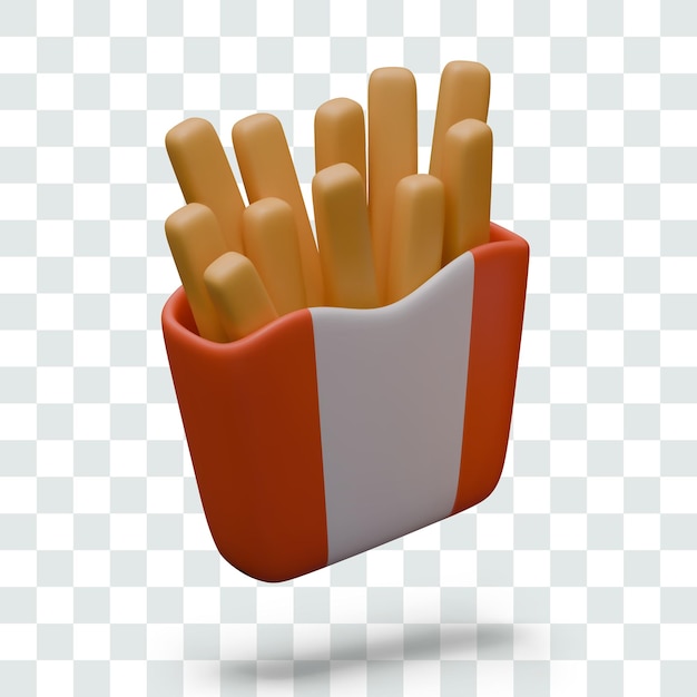 Realistic French fries in paper packaging Isolated vector object
