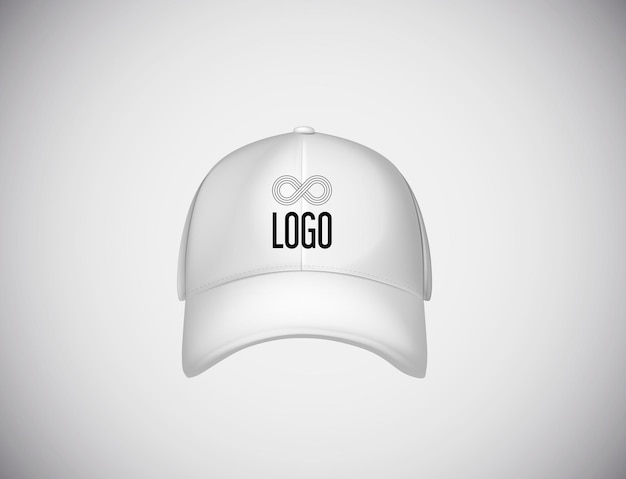 realistic front view white baseball cap with logo lettering for advertising isolated on white background vector illustration