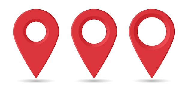 Realistic geolocation icons in red on a white background