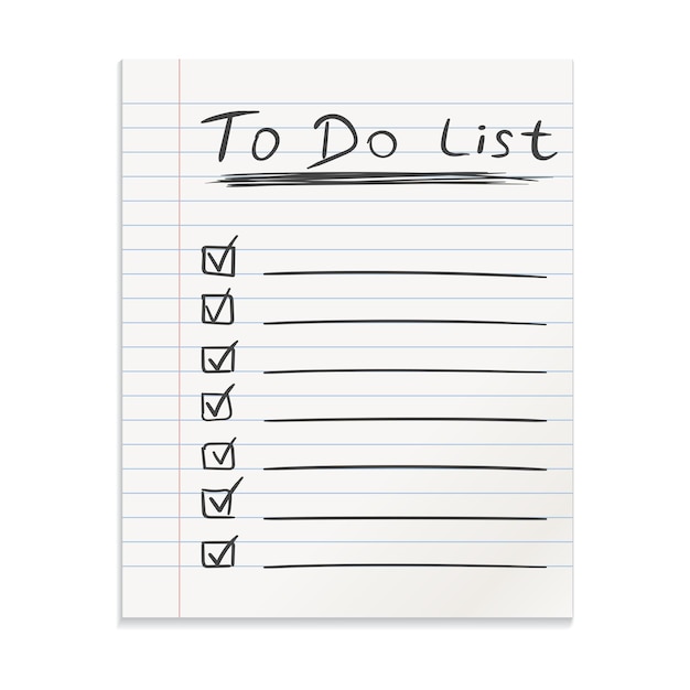 realistic line paper note to do list icon with hand drawn text school business diary office stationery notebook on isolated background