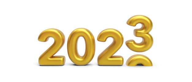 Realistic luxury 2023 golden bold number with shadow isolated on white background Vector illustration