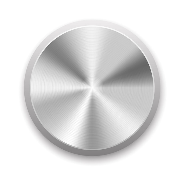 Realistic metal button with circular processing isolated on white background Vector illustration