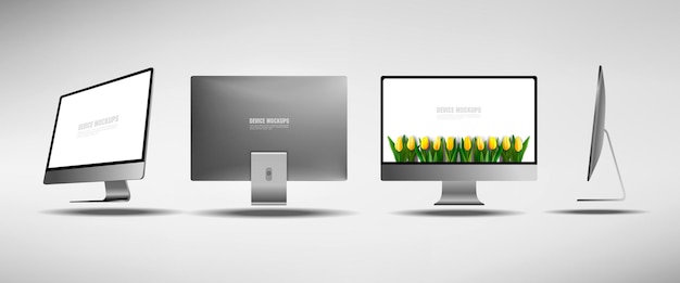 Realistic personal computer from different angles 3D projection PC Presentation of a new generation computer Powerful candy bar New PC monoblok