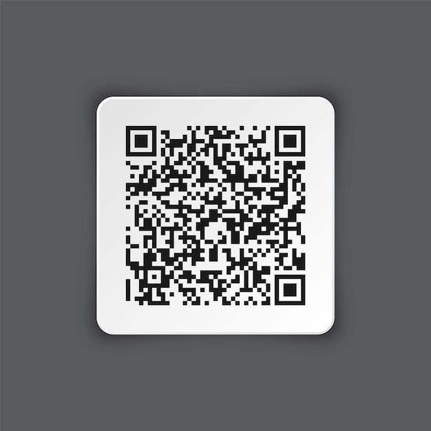 Realistic QR code sticker on gray background Identification tracking code Serial number product ID with digital information Store or supermarket scan labels price tag Vector illustration