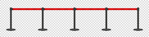 Realistic retractable belt stanchion on transparent background crowd control barrier posts with