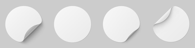 Realistic set circle white stickers with curved corner Round paper adhesive stickers mockup collection Circle adhesive with shadow stock vector