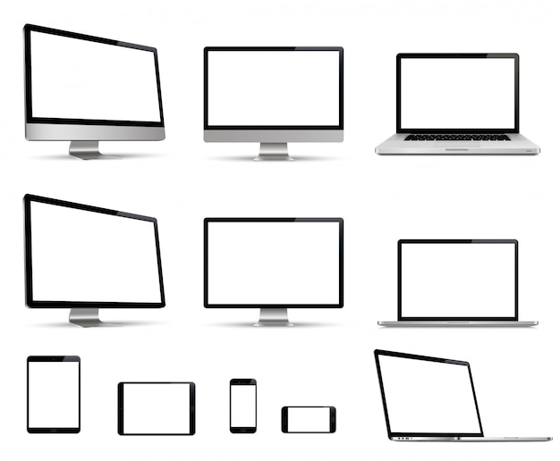realistic set of monitor, laptop, tablet, smartphone  device collection