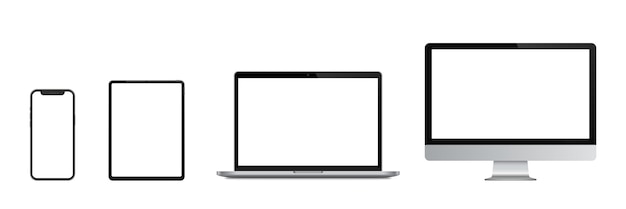 Realistic set of Monitor laptop tablet smartphone Vector illustration