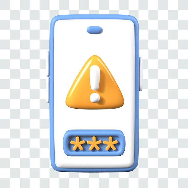 Realistic smartphone triangular attention sign and box with coded characters on screen