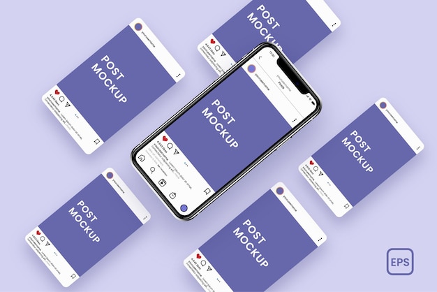 realistic smartphone with instagram post mosaic mockup
