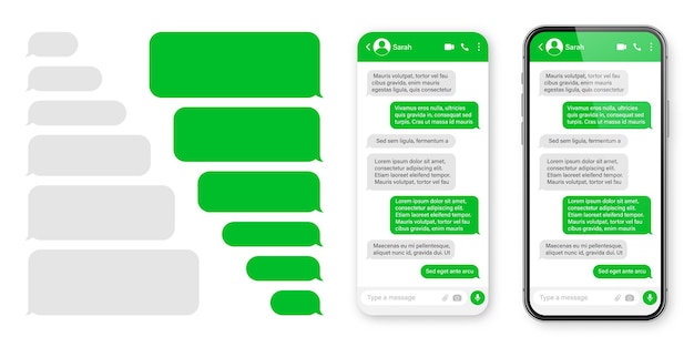 realistic smartphone with messaging app blank sms text frame conversation chat screen with green