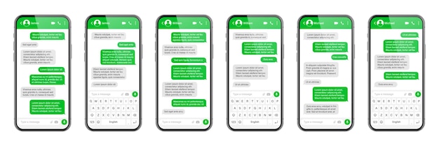 realistic smartphone with messaging app sms text frame conversation chat screen with green message