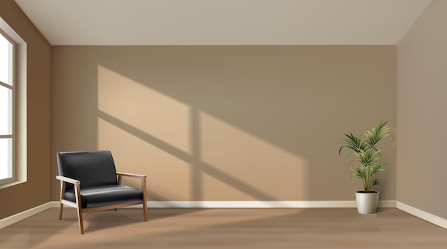 Realistic vector beige room with sunlight and window Illustration of apartment interior design with