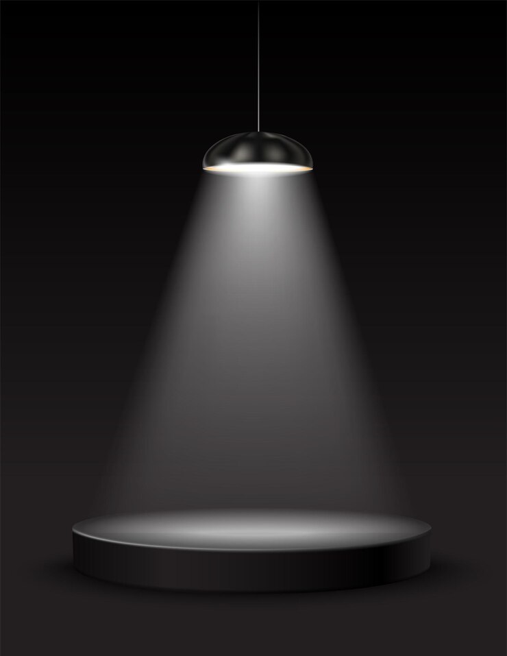 Vektör  realistic vector light effect. black stage illuminated spotlight from lamp on dark background.