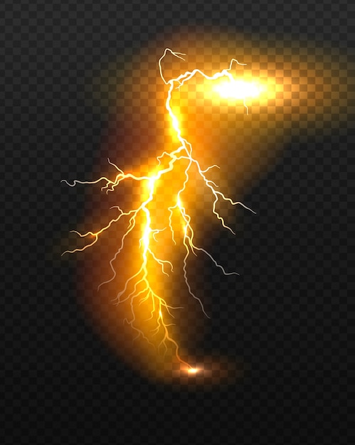 Realistic vector orange lightning.