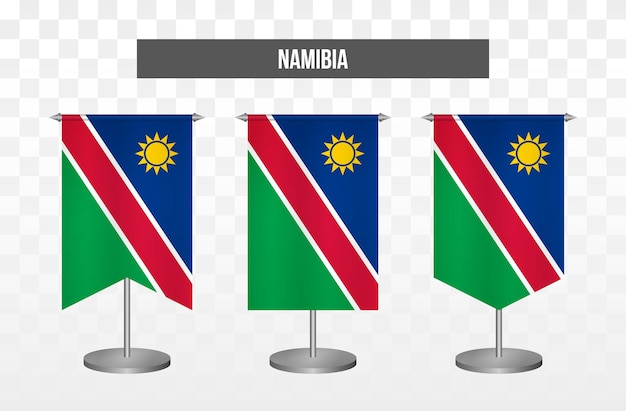 Realistic vertical 3d vector illustration desk flags of namibia isolated