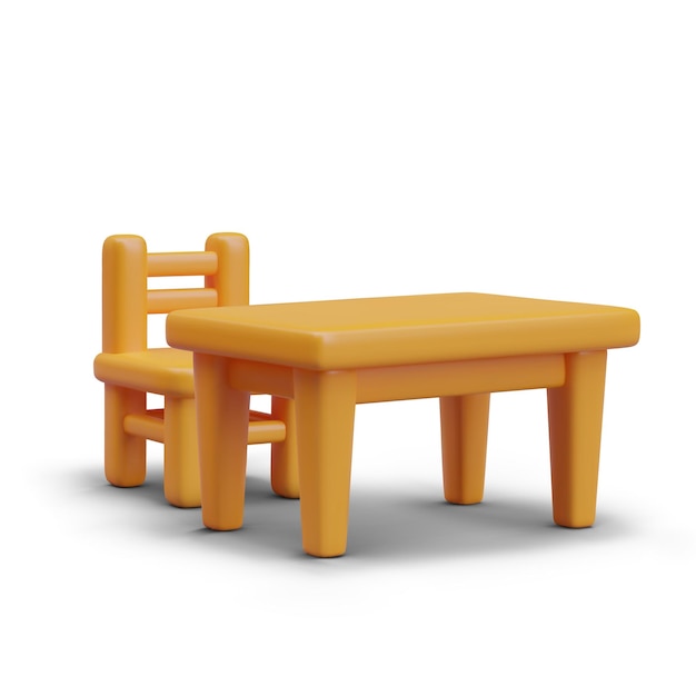 Realistic wooden table and chair in cartoon style Concept of furniture for children
