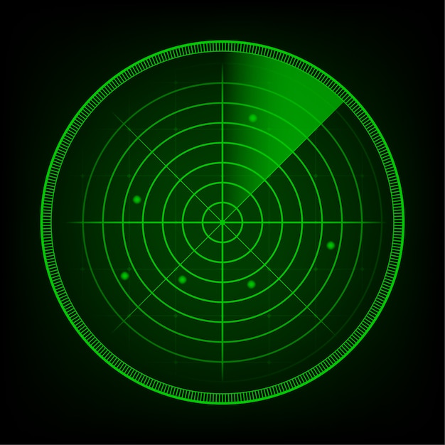 Realistisk radar i søgning. Radarskærm med mål. Stock illustration.