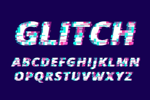 Realistiskt glitch-typsnittalfabete