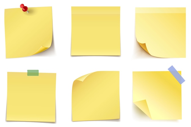 Realystic set stick note isolated on white background Post it notes collection with shadow