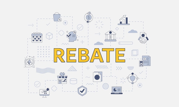 rebate concept with icon set with big word or text on center vector illustration