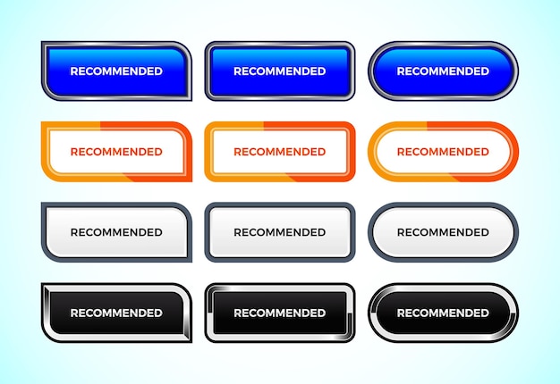 Recommended button set of different shapes and colors Suitable for mobile app and website UI design