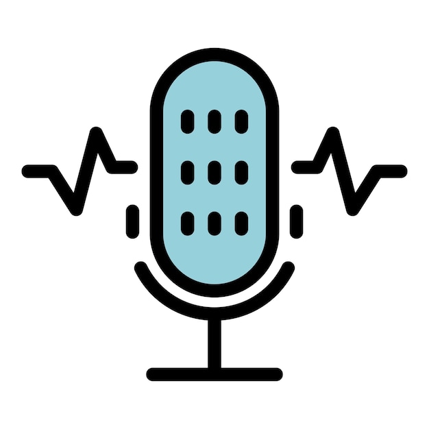 Recording microphone icon Outline recording microphone vector icon color flat isolated