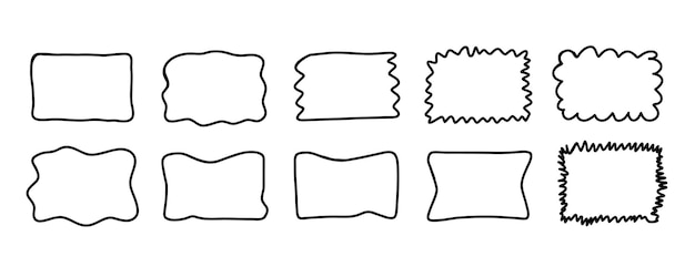 rectangle frame set doodle hand drawn wavy curve deformed textured frames border sketch vector