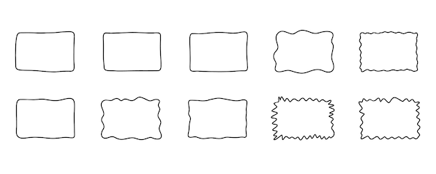 rectangle frame set doodle wavy curve deformed textured frames border sketch vector illustration