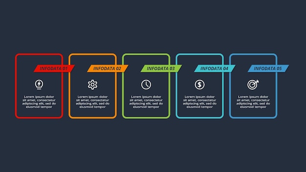 Rectangles infographic with 5 steps options parts or processes Business data visualization