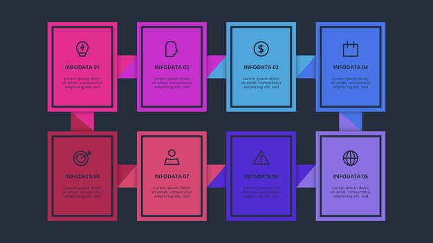 Rectangles infographic with 8 steps options parts or processes Business data visualization