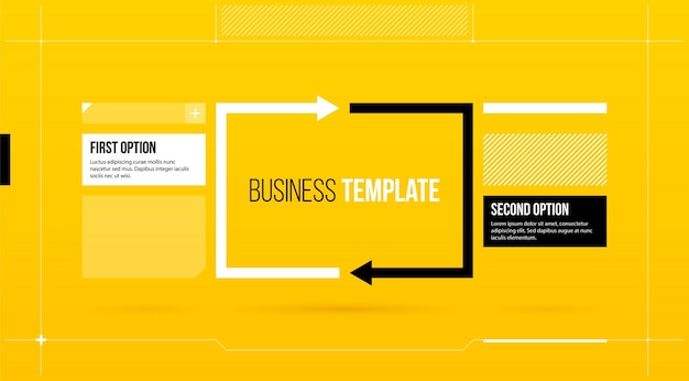 Rectangular arrows template with two options on yellow background in elegant blueprint style.