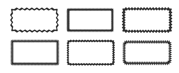 Rectangular frames with zigzag edges Set of trendy wavy geometric frames for decorative design Vector illustration