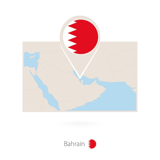 Rectangular map of Bahrain with pin icon of Bahrain