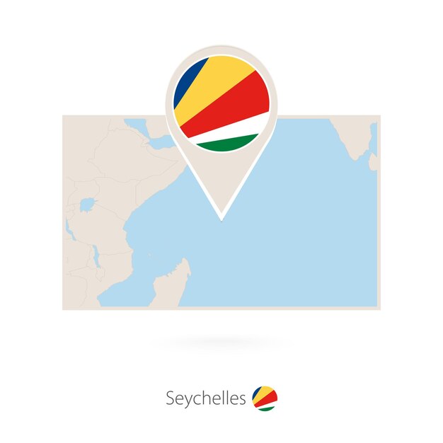 Rectangular map of Seychelles with pin icon of Seychelles