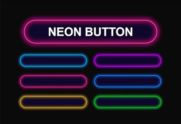 rectangular neon buttons with rounded corners for web design.