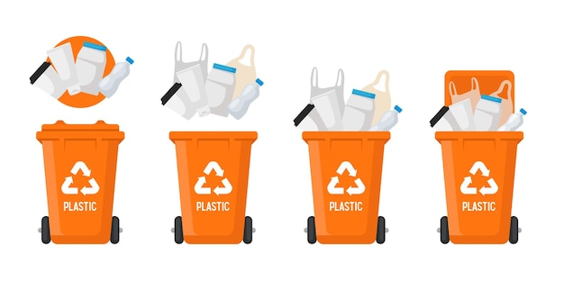 Recycling Bins for plastic Container for plastic Orange trash can Vector illustration