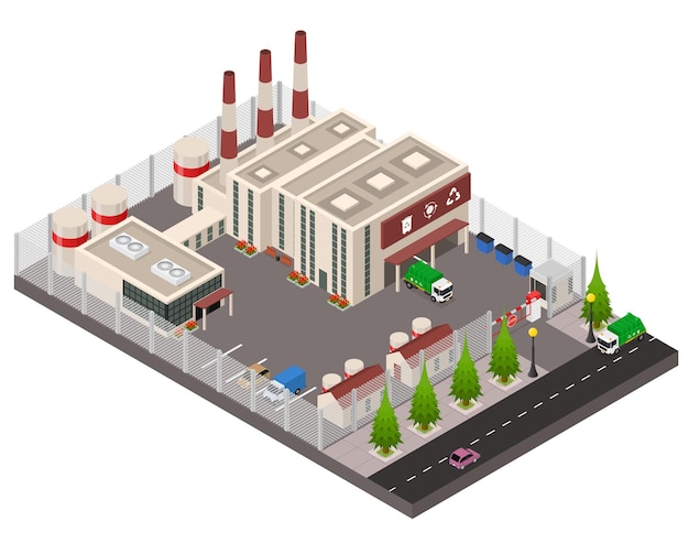 Recycling Plant Concept 3d Isometric View Include of Factory Building Truck and Pipe for Marketing