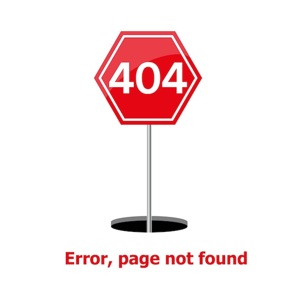 Red 404 error page not found with long shadow in flat style Vector illustration