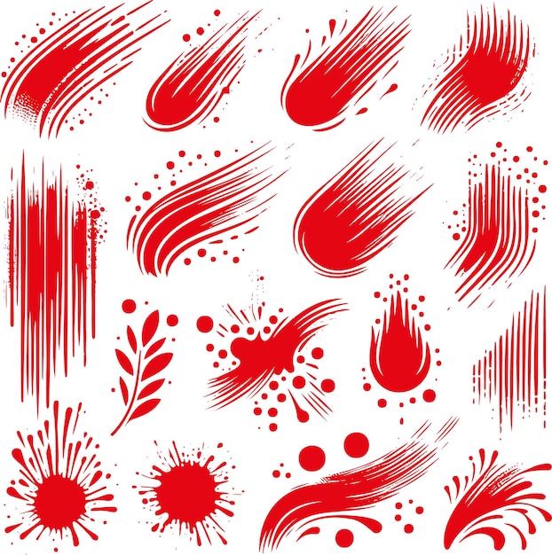 red abstract brush strokes and splatter art elements in vector style